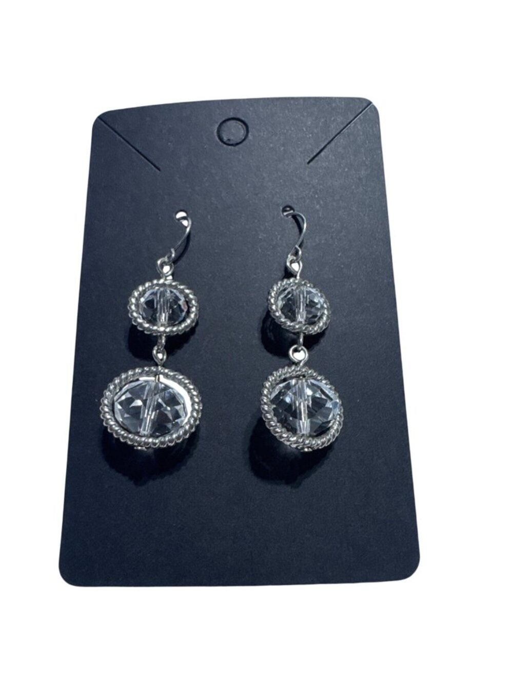 Silver-Tone Dangle Earrings With Clear Crystal-Style Accents